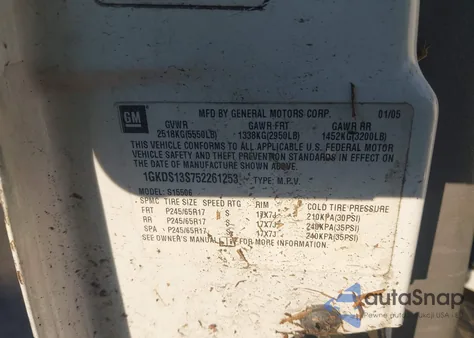 2005 GMC Envoy Slt z USA, uszkodzony, nr VIN 1GKDS13S752261253